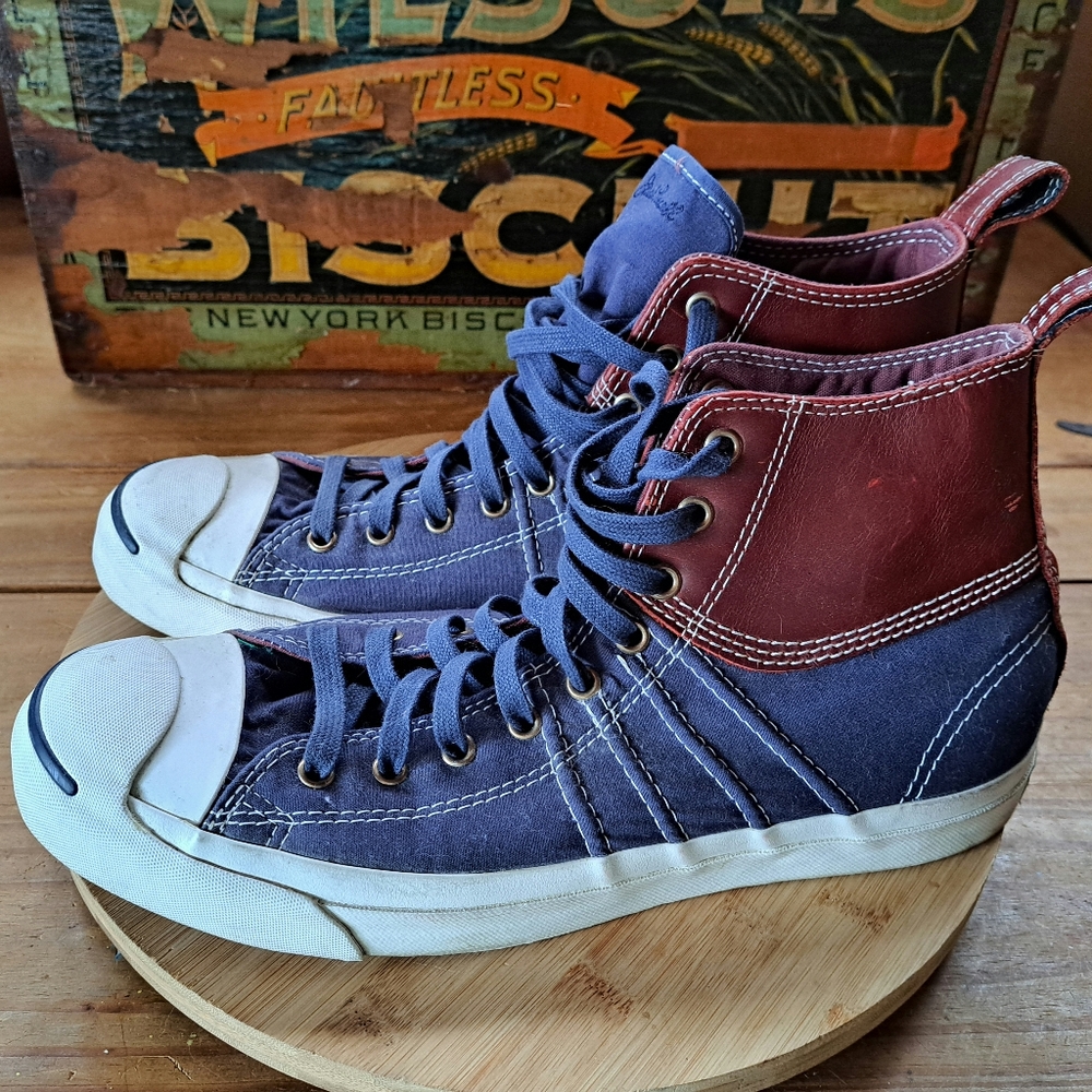 Converse Jack Purcell High Top Sneakers, Men’s 10.5 / Women’s 12, Denim Leather